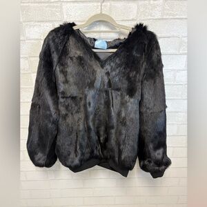 LINDO F Black Rabbit Fur Hoodie Pullover Size Medium